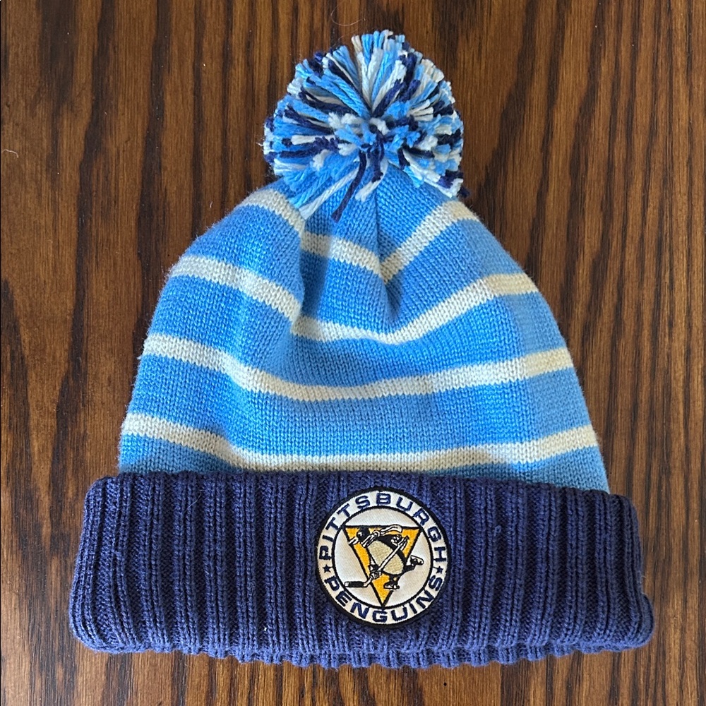 Reebok NFL Pittsburgh Penguins Blue and White Pom-Pom Hat